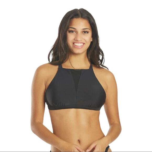 prAna Women's Black Regan High Neck Bikini Top with Mesh Detail Size Small - Picture 3 of 15
